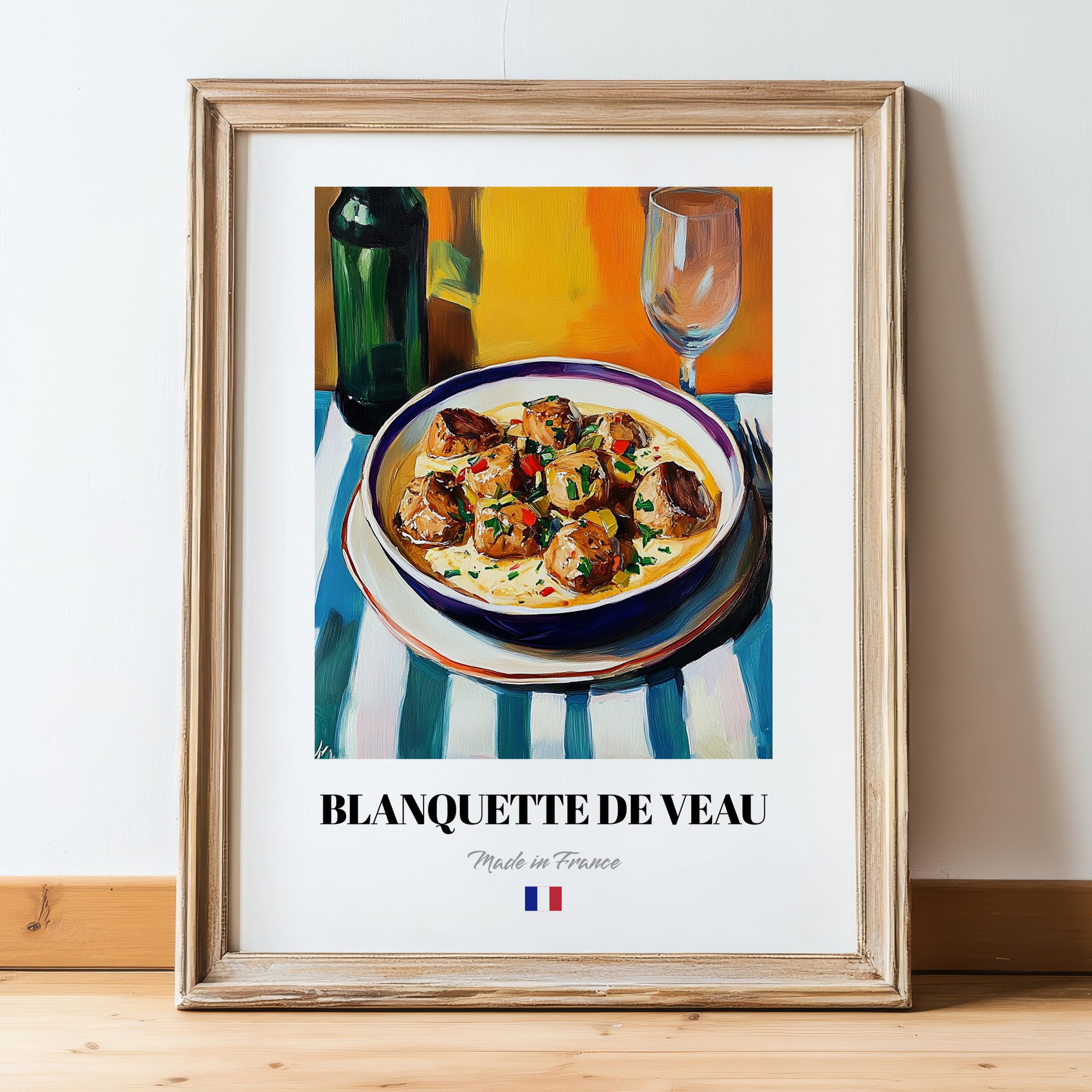 Blanquette de Veau – Oil Painting, French Food Wall Painting, in wooden frame leaning on the floor