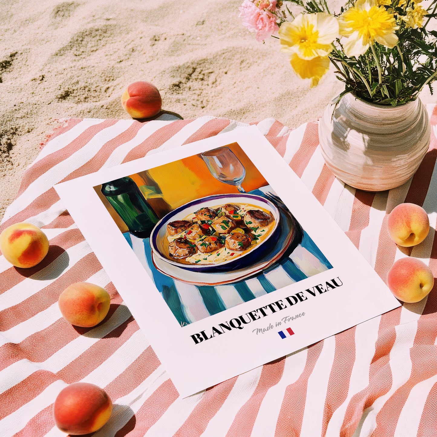 Blanquette de Veau – Oil Painting, French Food Wall Painting, unframed on coastal sand
