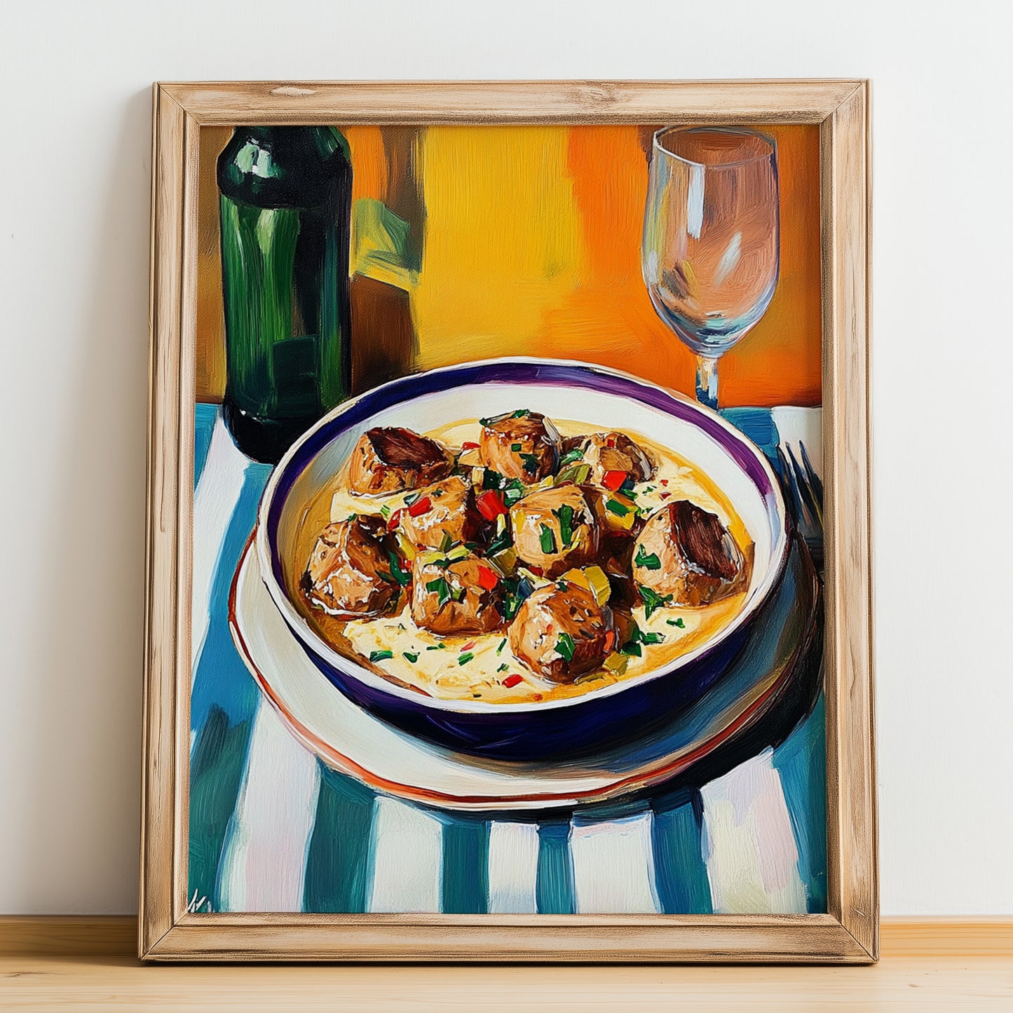 Blanquette de Veau – Oil Painting, French Food Wall Painting, no-text version framed in wood