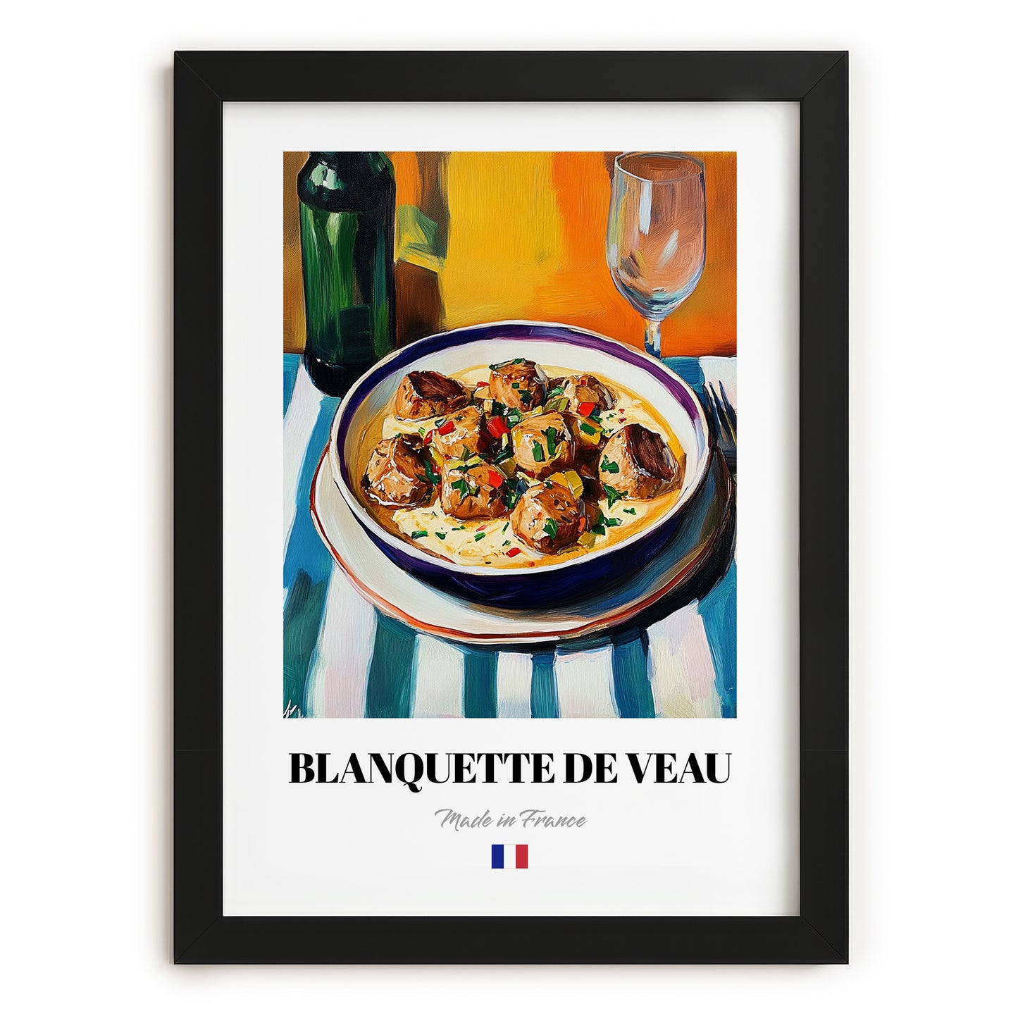 Blanquette de Veau – Oil Painting, French Food Wall Painting, in sleek black frame