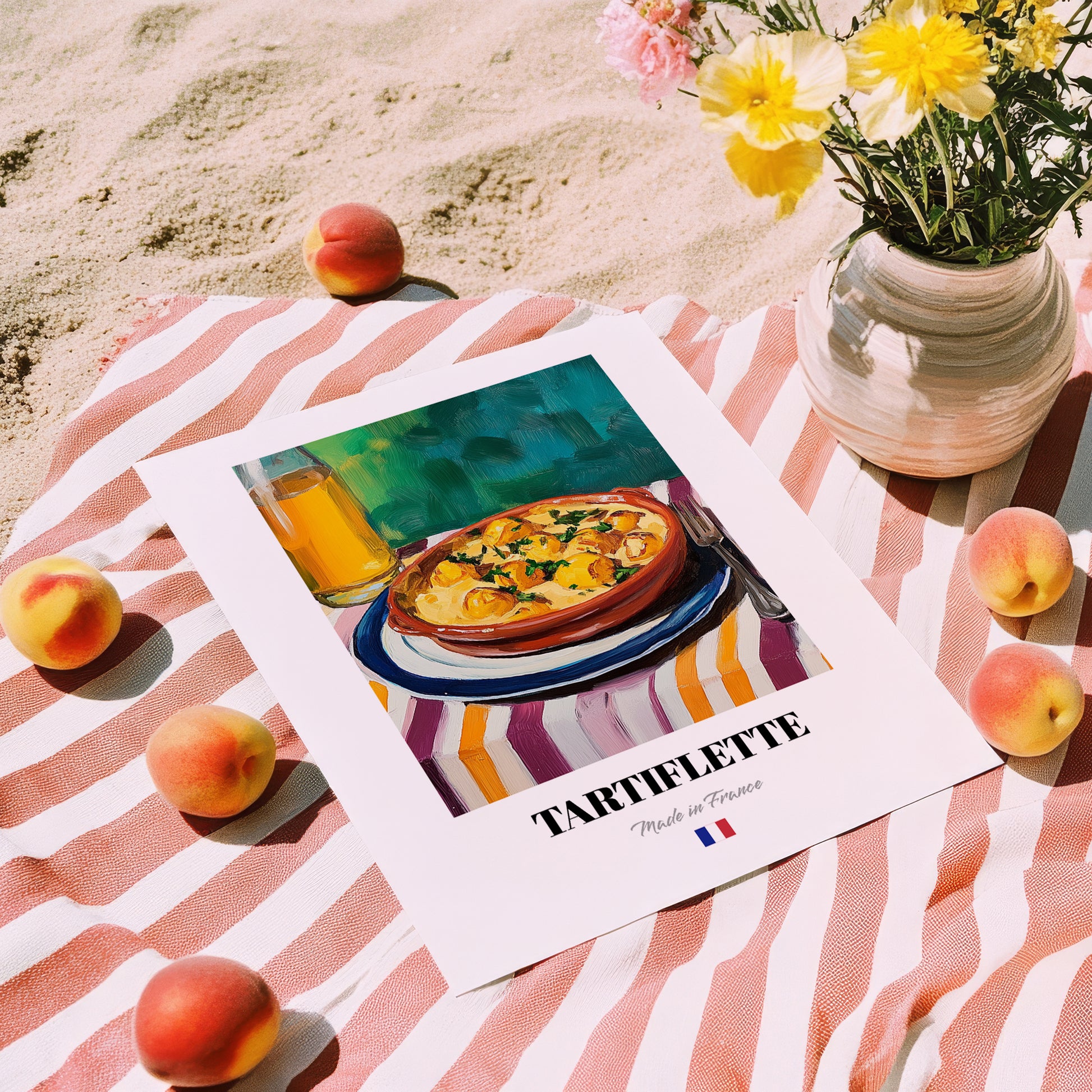 Tartiflette – Art, French Food Still Life, unframed on coastal sand