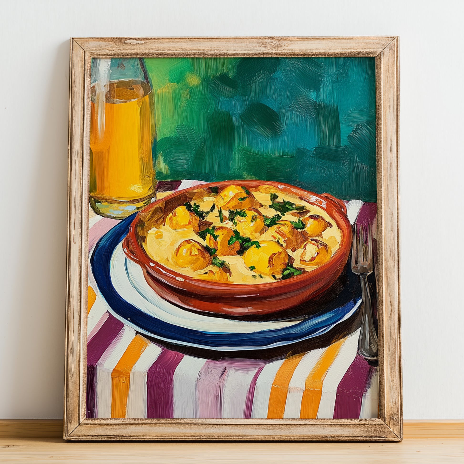 Tartiflette – Art, French Food Still Life, no-text version framed in wood