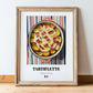 Tartiflette – on Striped Tablecloth, French Food Wall Decor, in wooden frame leaning on the floor