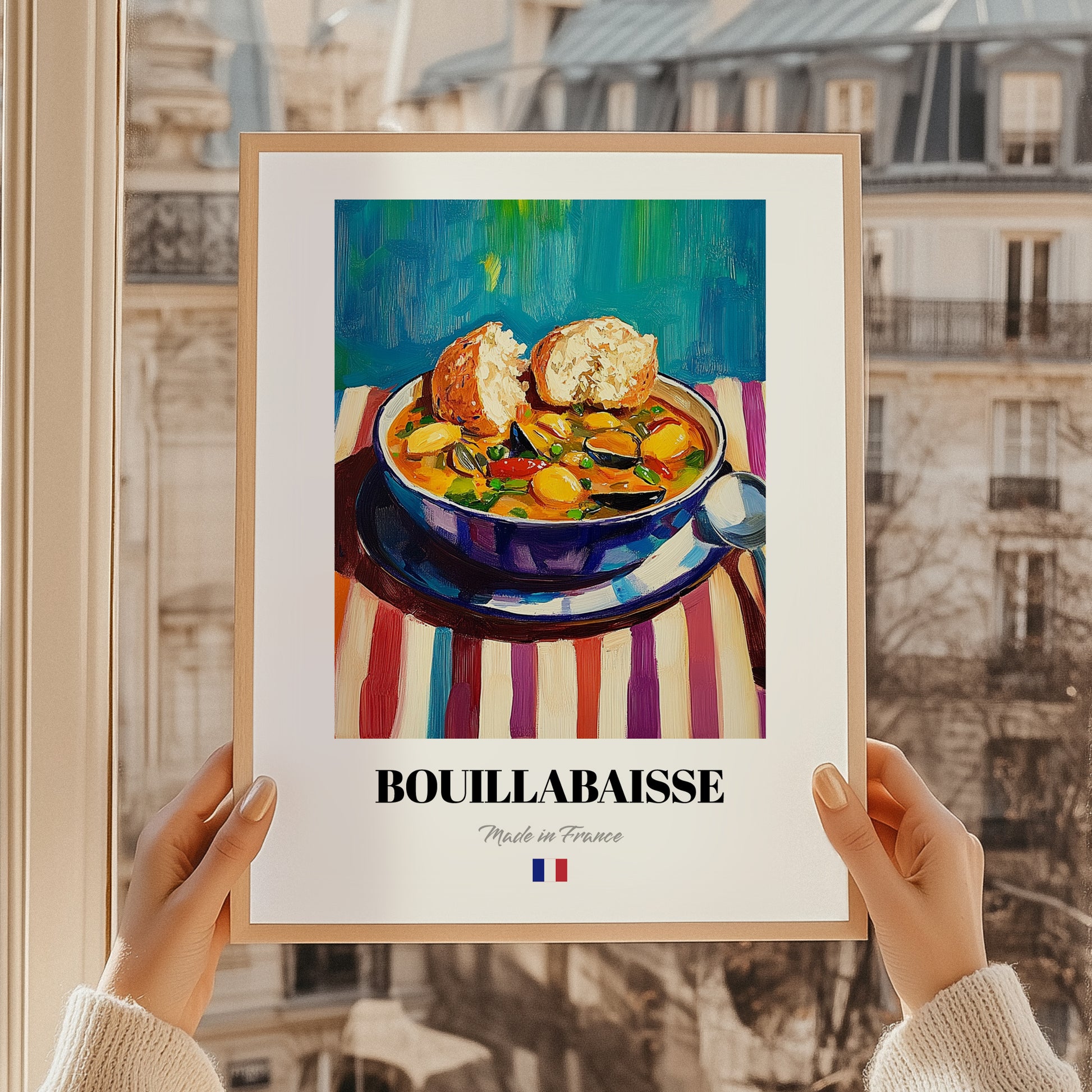 Bouillabaisse – Art, French Food Illustration, styled in a charming Paris street view