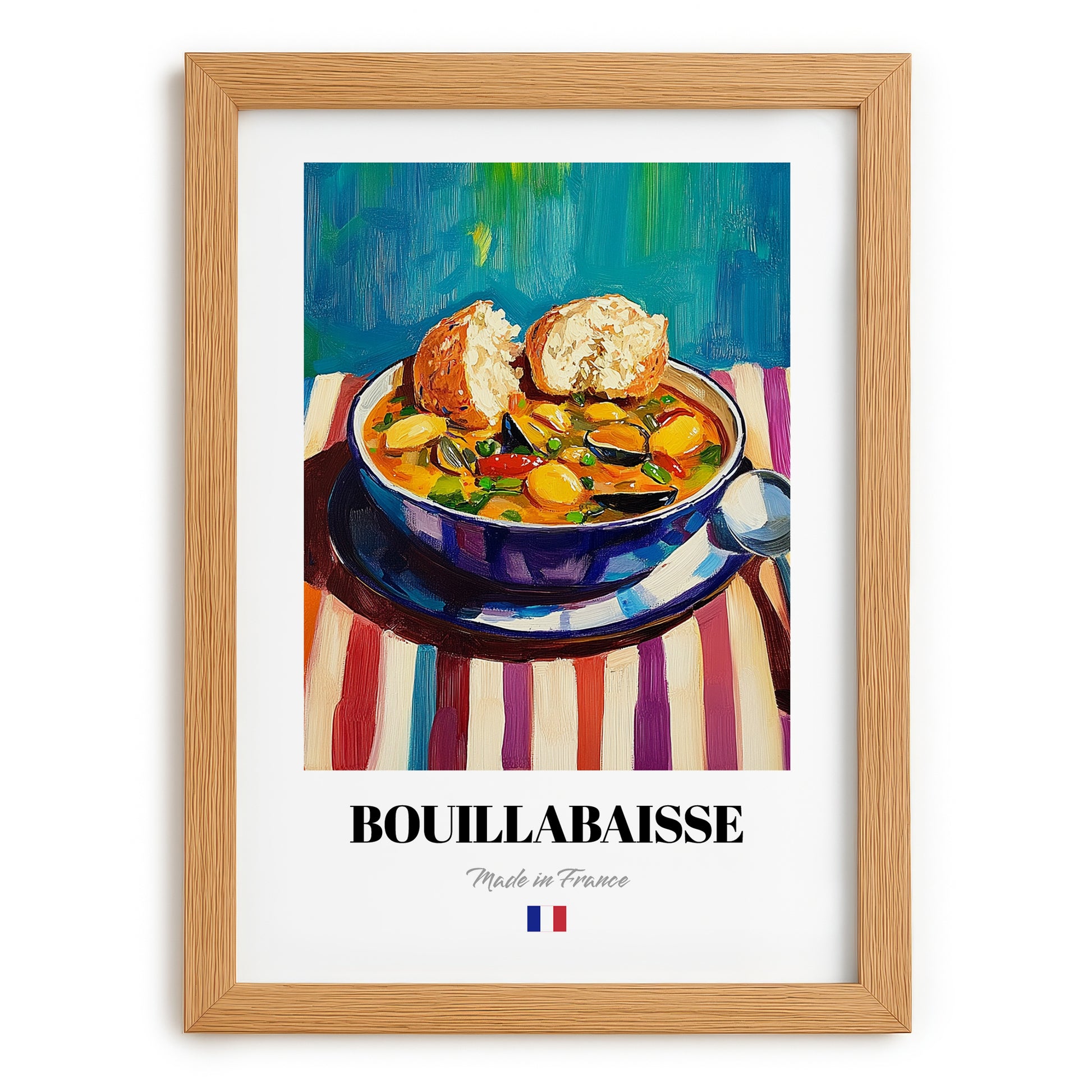 Bouillabaisse – Art, French Food Illustration, set in oak frame