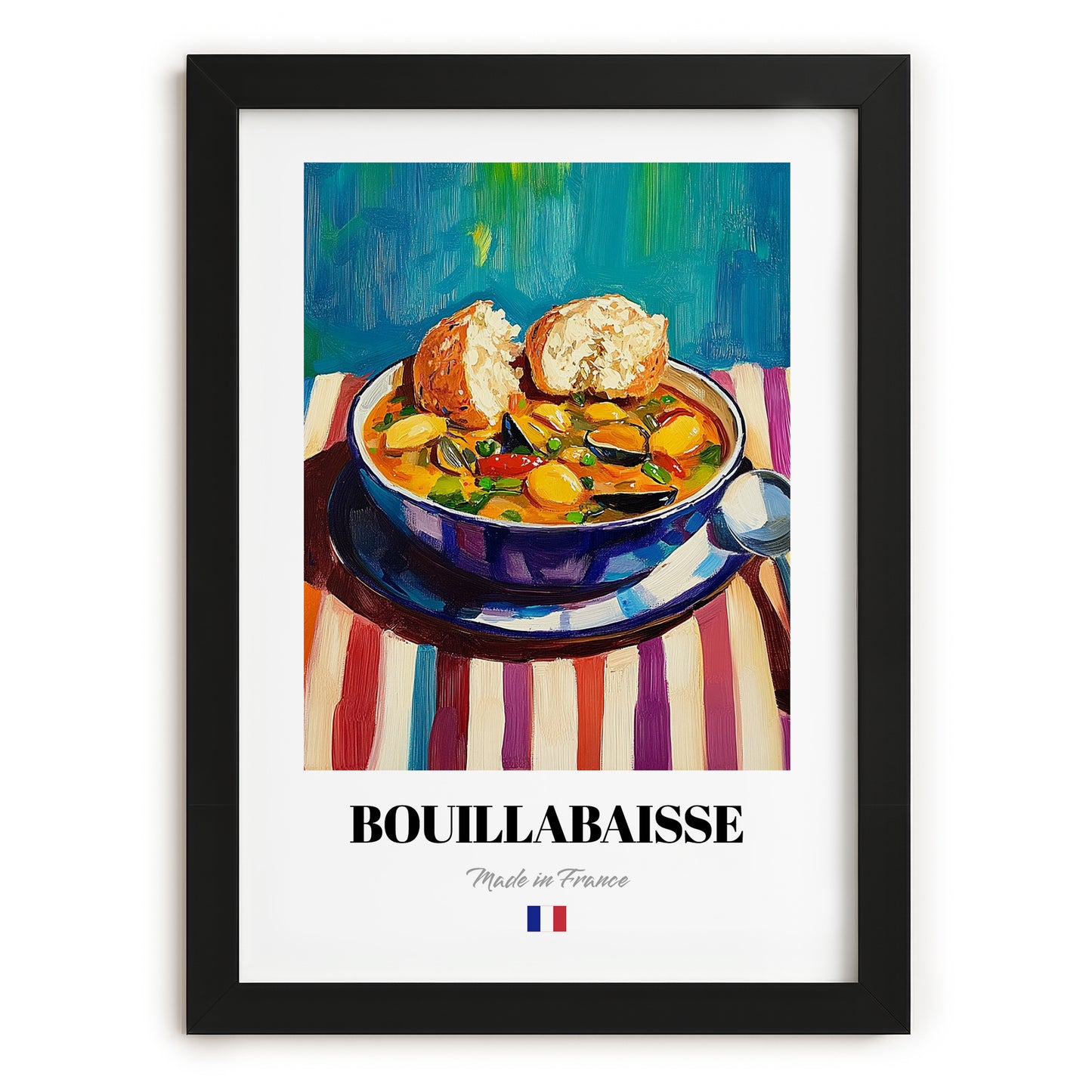 Bouillabaisse – Art, French Food Illustration, in sleek black frame