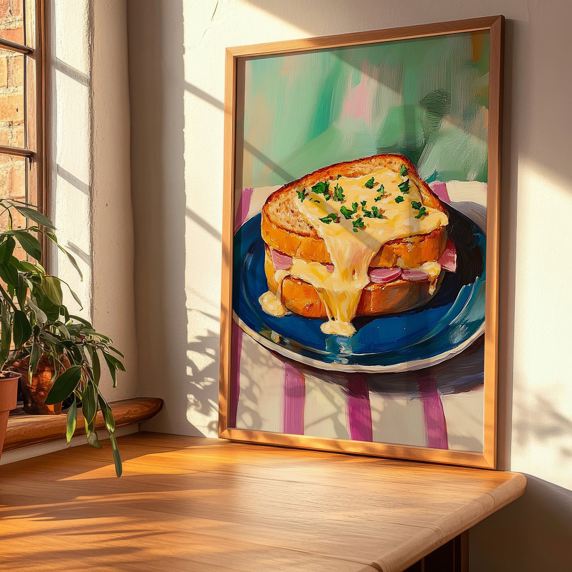 Croque Monsieur – Oil Painting, French Food Wall Illustration, clean layout with no caption