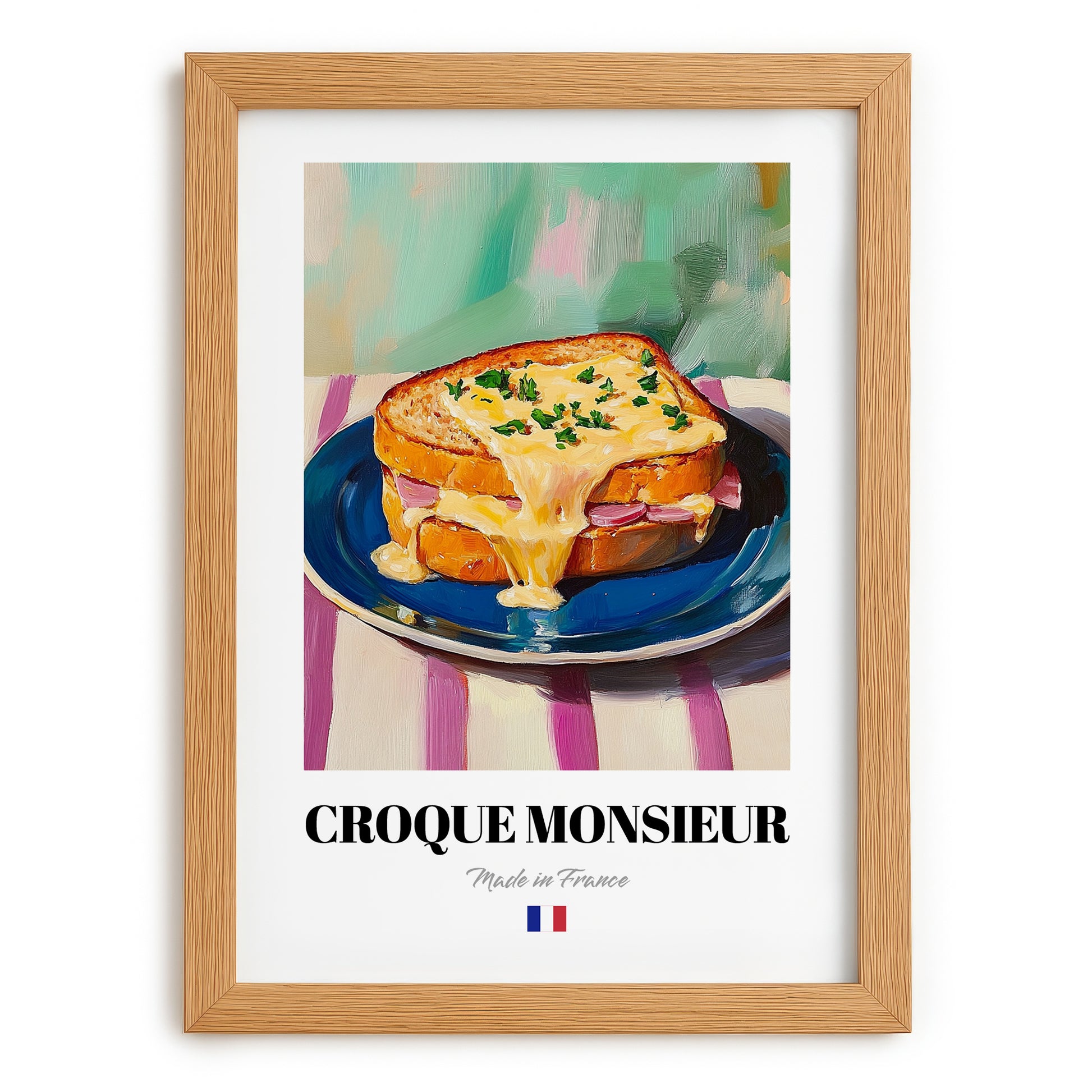 Croque Monsieur – Oil Painting, French Food Wall Illustration, set in oak frame