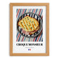 Croque Monsieur – on Striped Tablecloth, French Food Painting, set in oak frame
