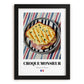 Croque Monsieur – on Striped Tablecloth, French Food Painting, in sleek black frame