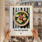 Salade Niçoise – on Striped Tablecloth, French Food Painting, styled in a charming Paris street view