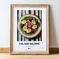 Salade Niçoise – on Striped Tablecloth, French Food Painting, in wooden frame leaning on the floor