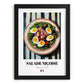 Salade Niçoise – on Striped Tablecloth, French Food Painting, in sleek black frame