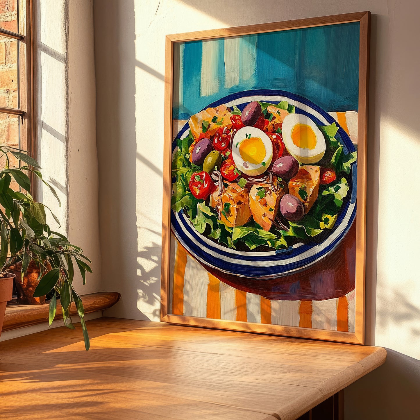 Salade Niçoise – Colorful Oil Painting, French Food Wall Decor, clean layout with no caption