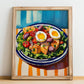 Salade Niçoise – Colorful Oil Painting, French Food Wall Decor, no-text version framed in wood