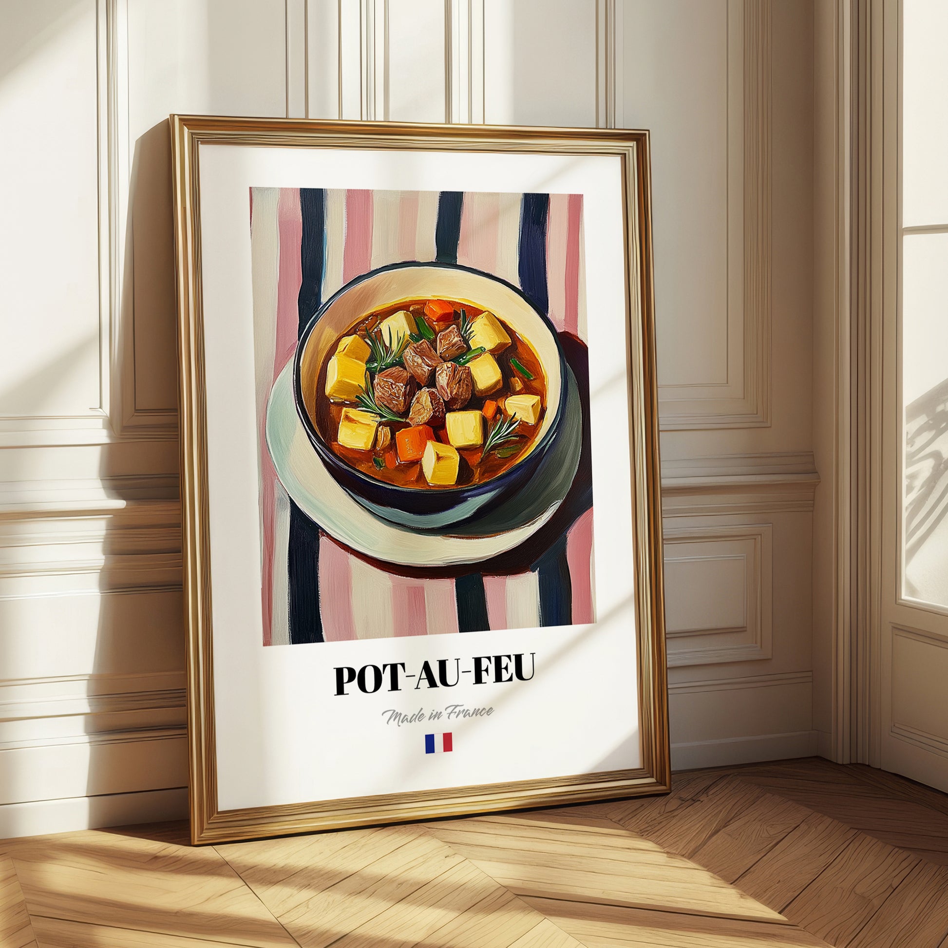 Pot-au-feu – on Striped Tablecloth, French Food Painting
