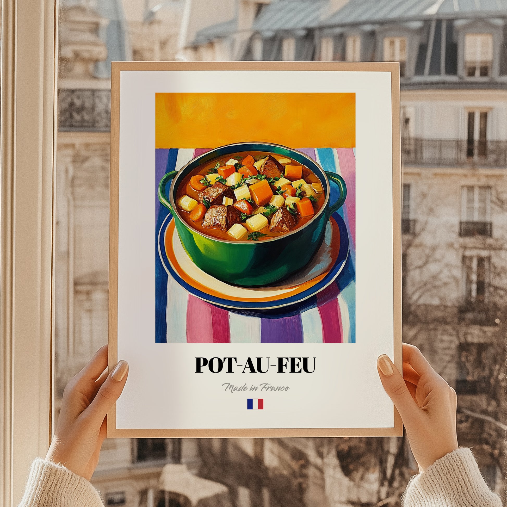 Pot-au-feu – Oil Painting, French Food Print, styled in a charming Paris street view