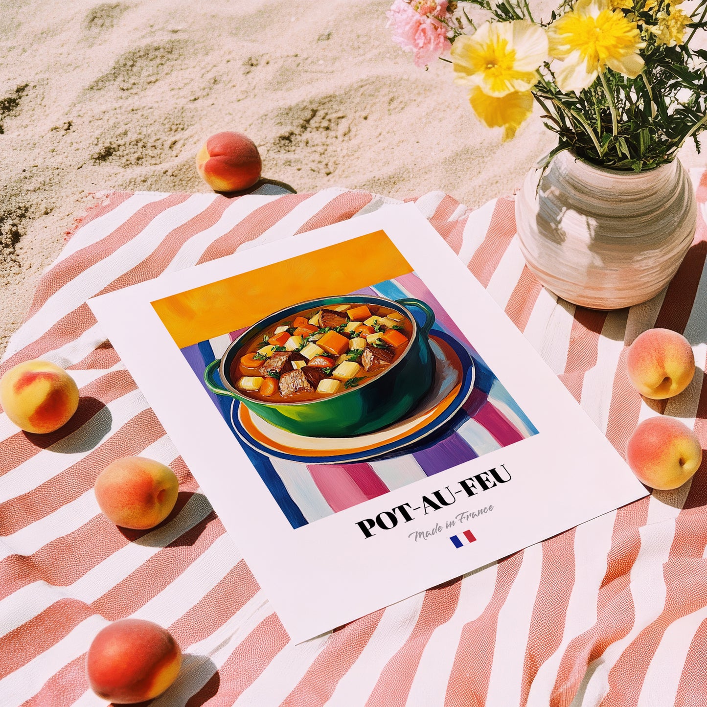 Pot-au-feu – Oil Painting, French Food Print, unframed on coastal sand
