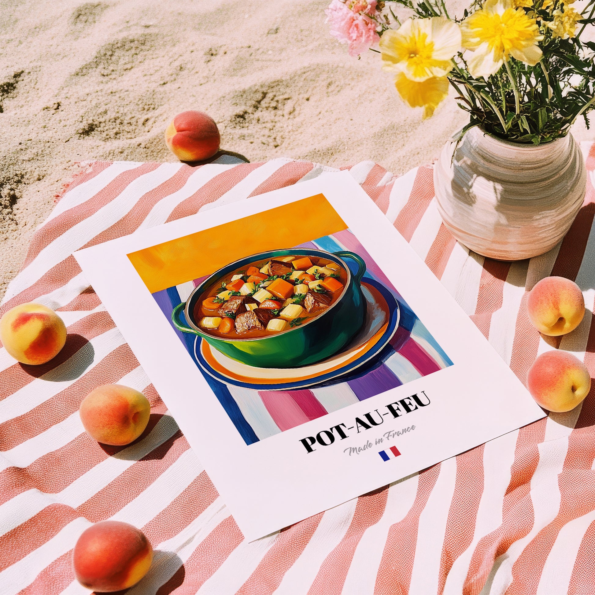 Pot-au-feu – Oil Painting, French Food Print, unframed on coastal sand
