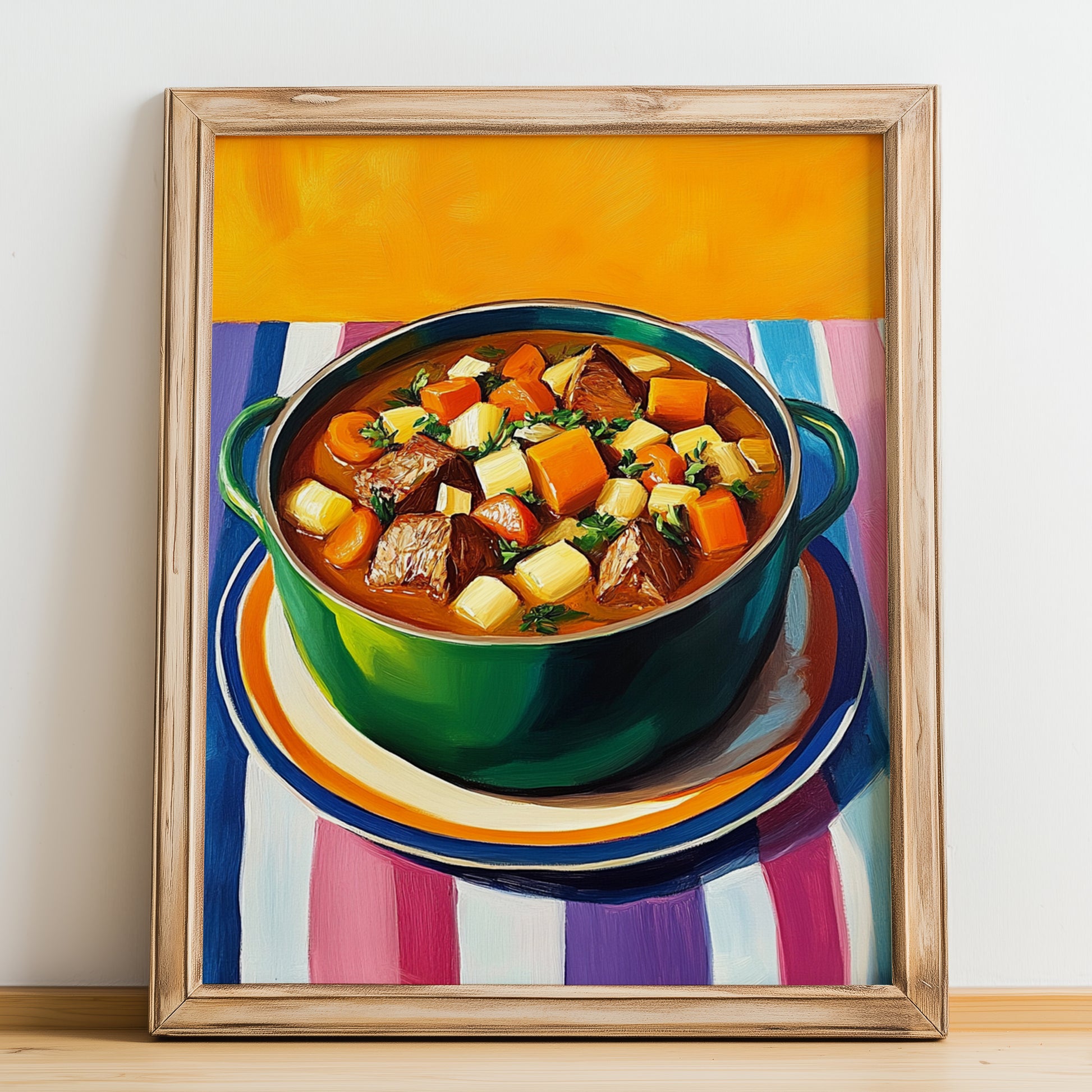Pot-au-feu – Oil Painting, French Food Print, no-text version framed in wood