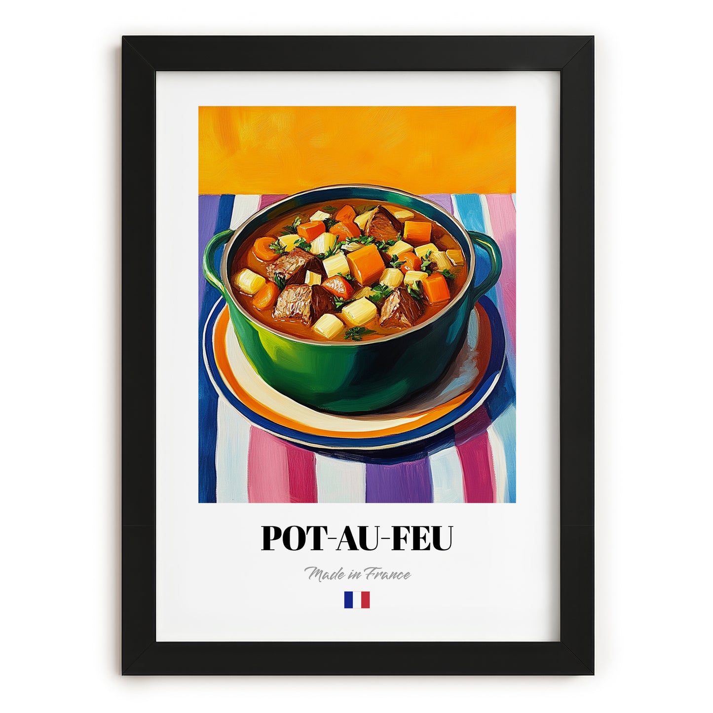 Pot-au-feu – Oil Painting, French Food Print, in sleek black frame