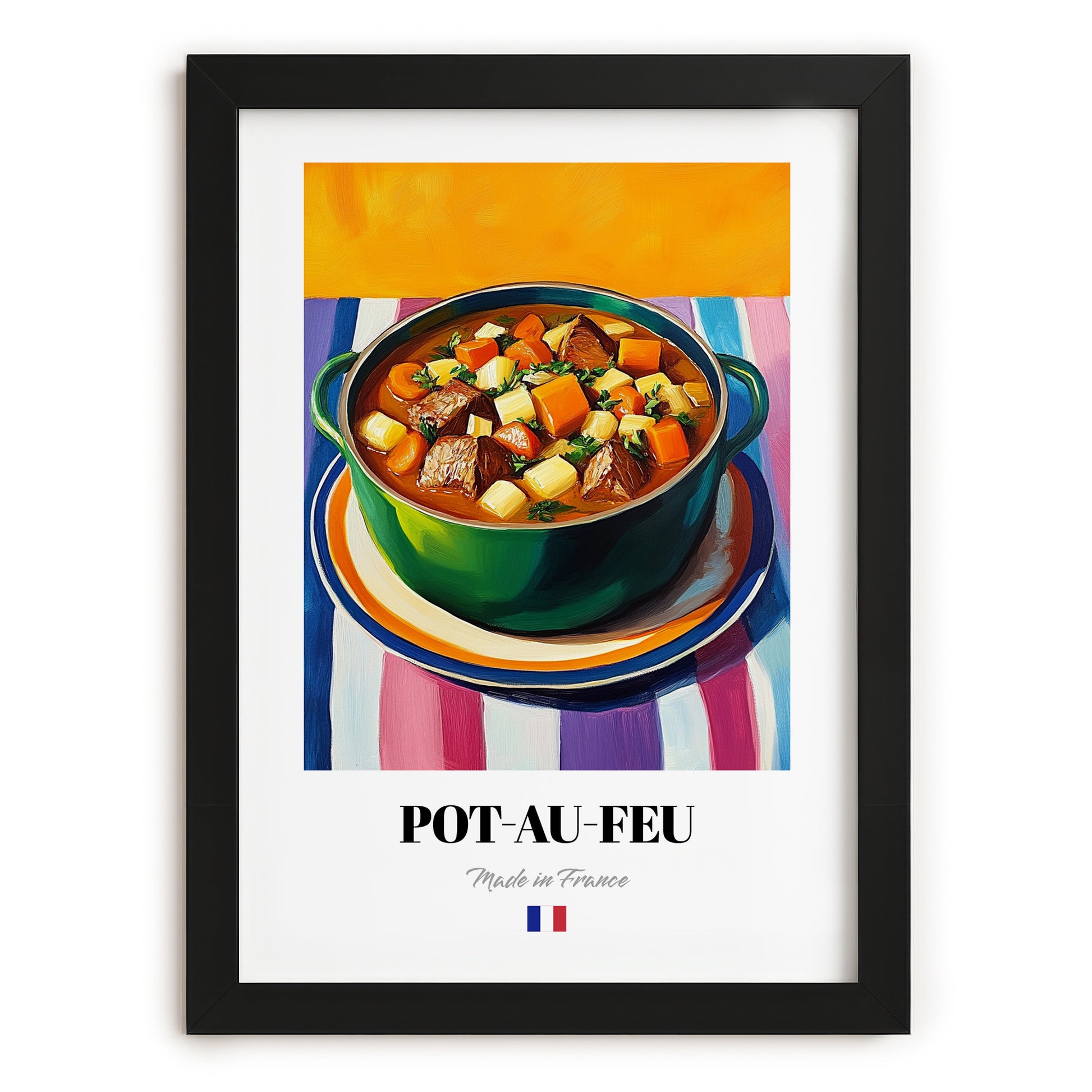 Pot-au-feu – Oil Painting, French Food Print, in sleek black frame