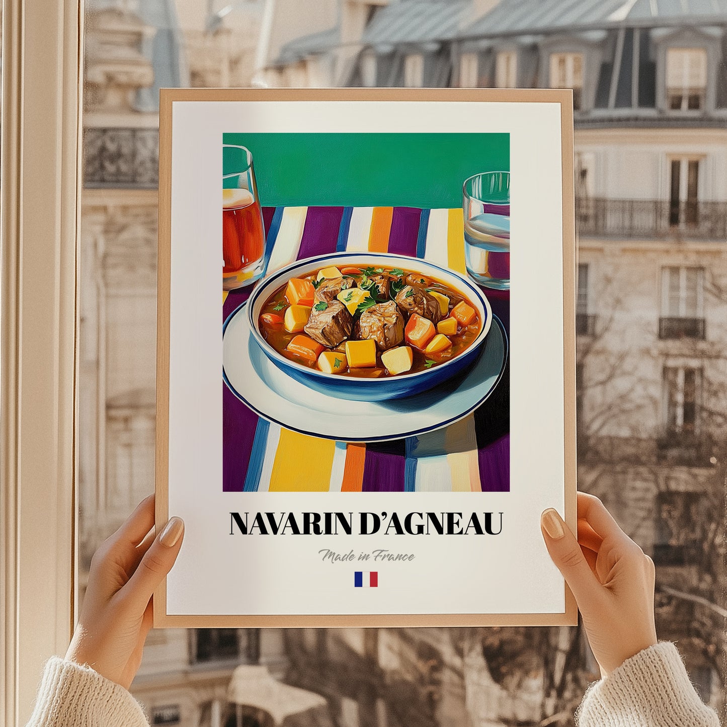 Navarin d’Agneau – Colorful Oil Painting, French Food Poster, styled in a charming Paris street view