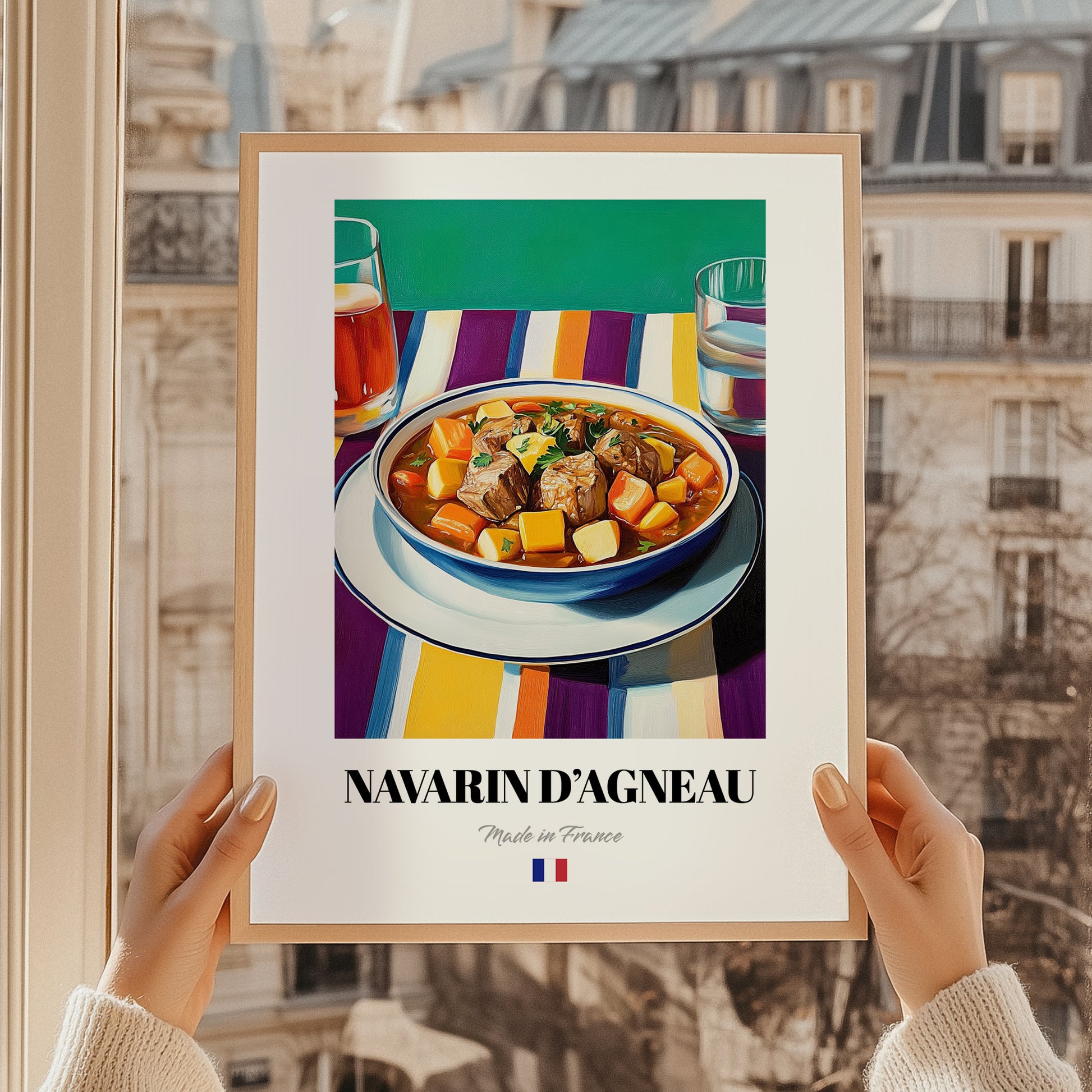 Navarin d’Agneau – Colorful Oil Painting, French Food Poster, styled in a charming Paris street view