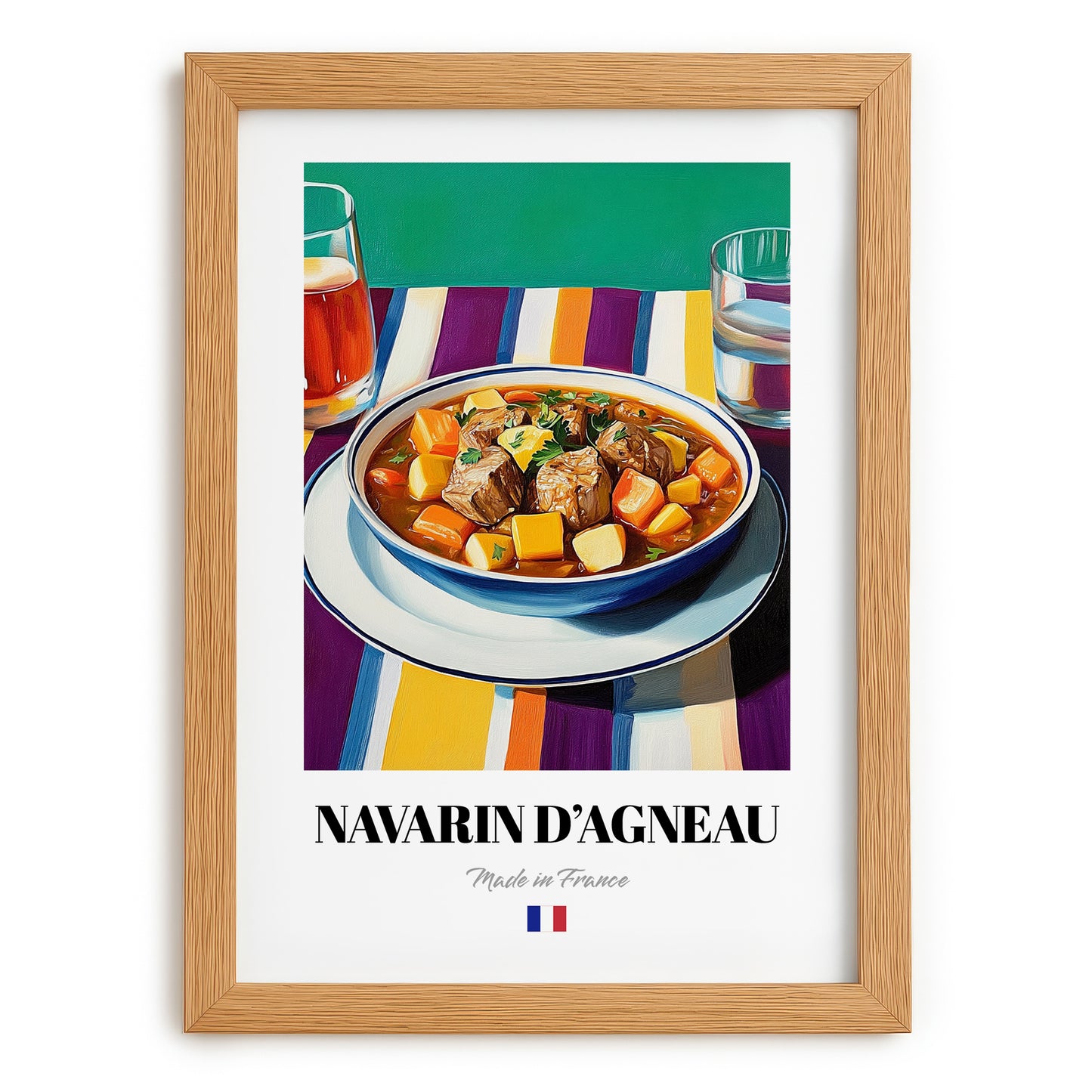 Navarin d’Agneau – Colorful Oil Painting, French Food Poster, set in oak frame