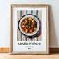 Navarin d’Agneau – on Striped Tablecloth, French Food Wall Art, in wooden frame leaning on the floor