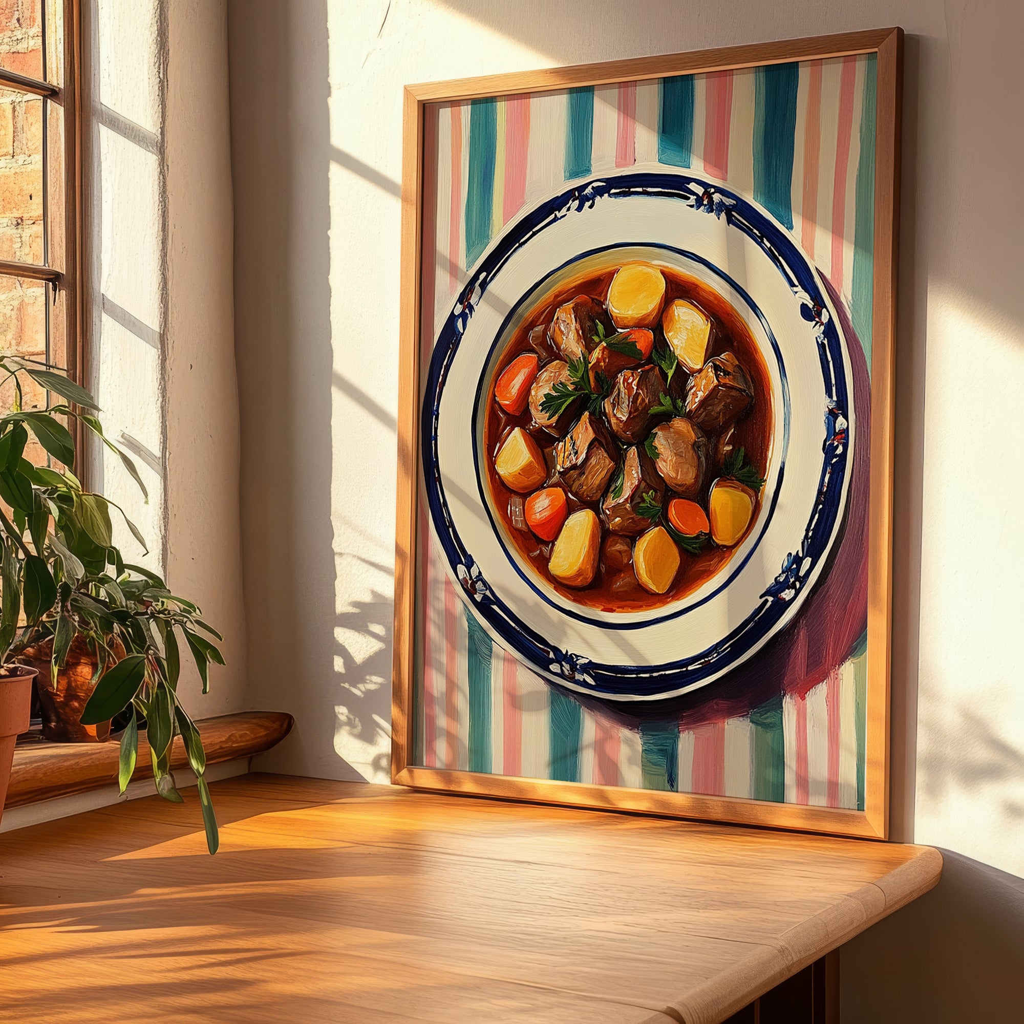 Navarin d’Agneau – on Striped Tablecloth, French Food Wall Art, clean layout with no caption