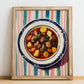 Navarin d’Agneau – on Striped Tablecloth, French Food Wall Art, no-text version framed in wood