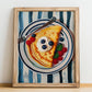 Crêpes – on Striped Tablecloth, French French Pastry Still Life, no-text version framed in wood