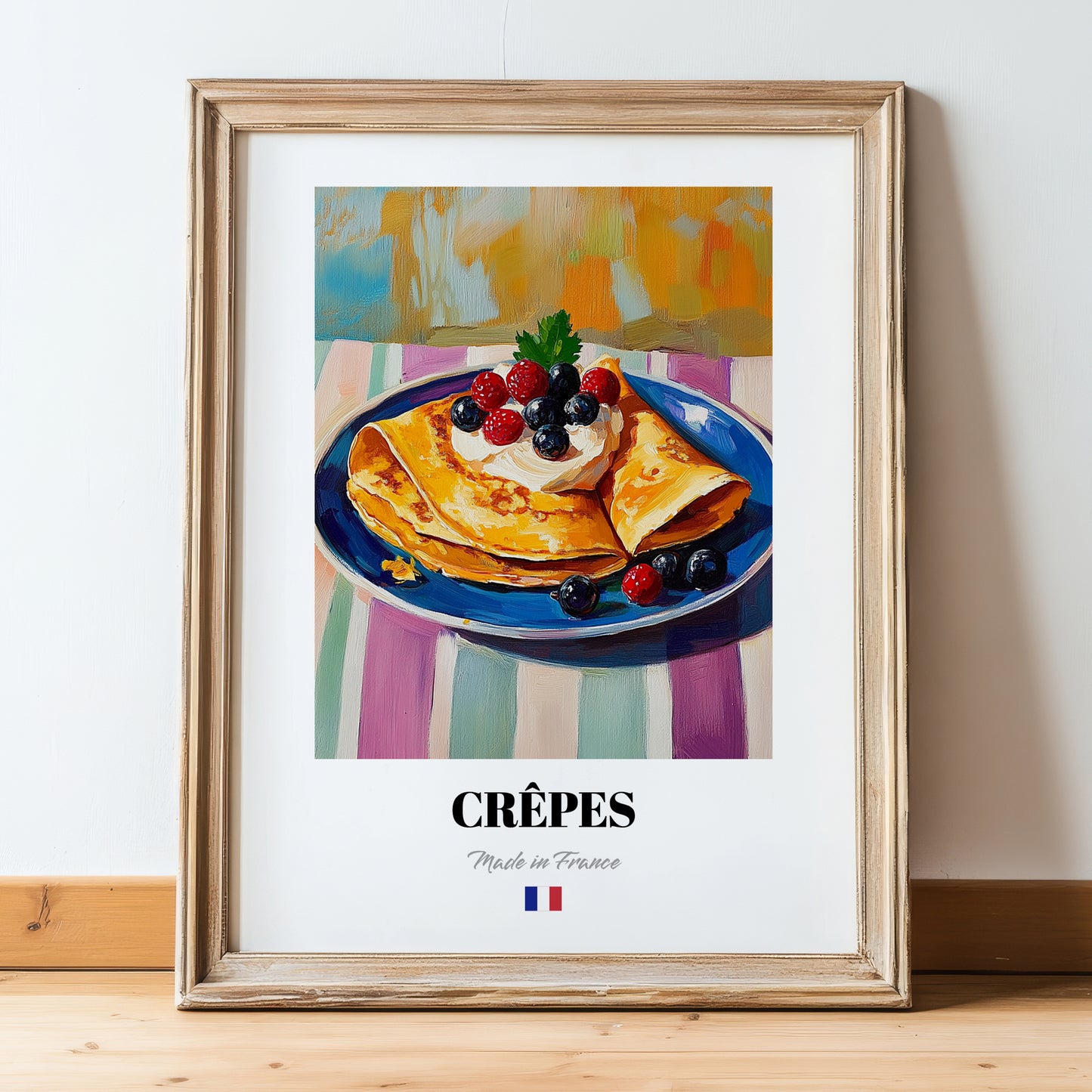 Crêpes – Art, French French Pastry Painting, in wooden frame leaning on the floor