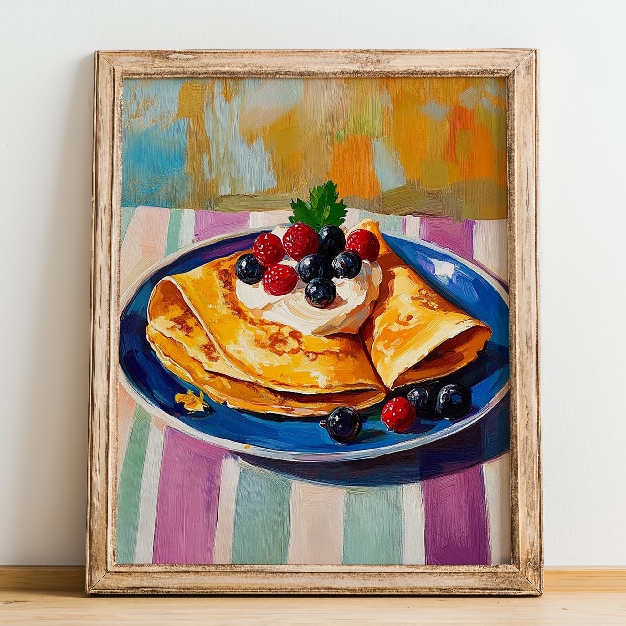Crêpes – Art, French French Pastry Painting, no-text version framed in wood