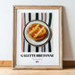 Galette Bretonne – on Striped Tablecloth, French Pastry Illustration, in wooden frame leaning on the floor