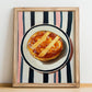 Galette Bretonne – on Striped Tablecloth, French Pastry Illustration, no-text version framed in wood
