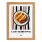 Galette Bretonne – on Striped Tablecloth, French Pastry Illustration, set in oak frame