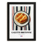 Galette Bretonne – on Striped Tablecloth, French Pastry Illustration, in sleek black frame