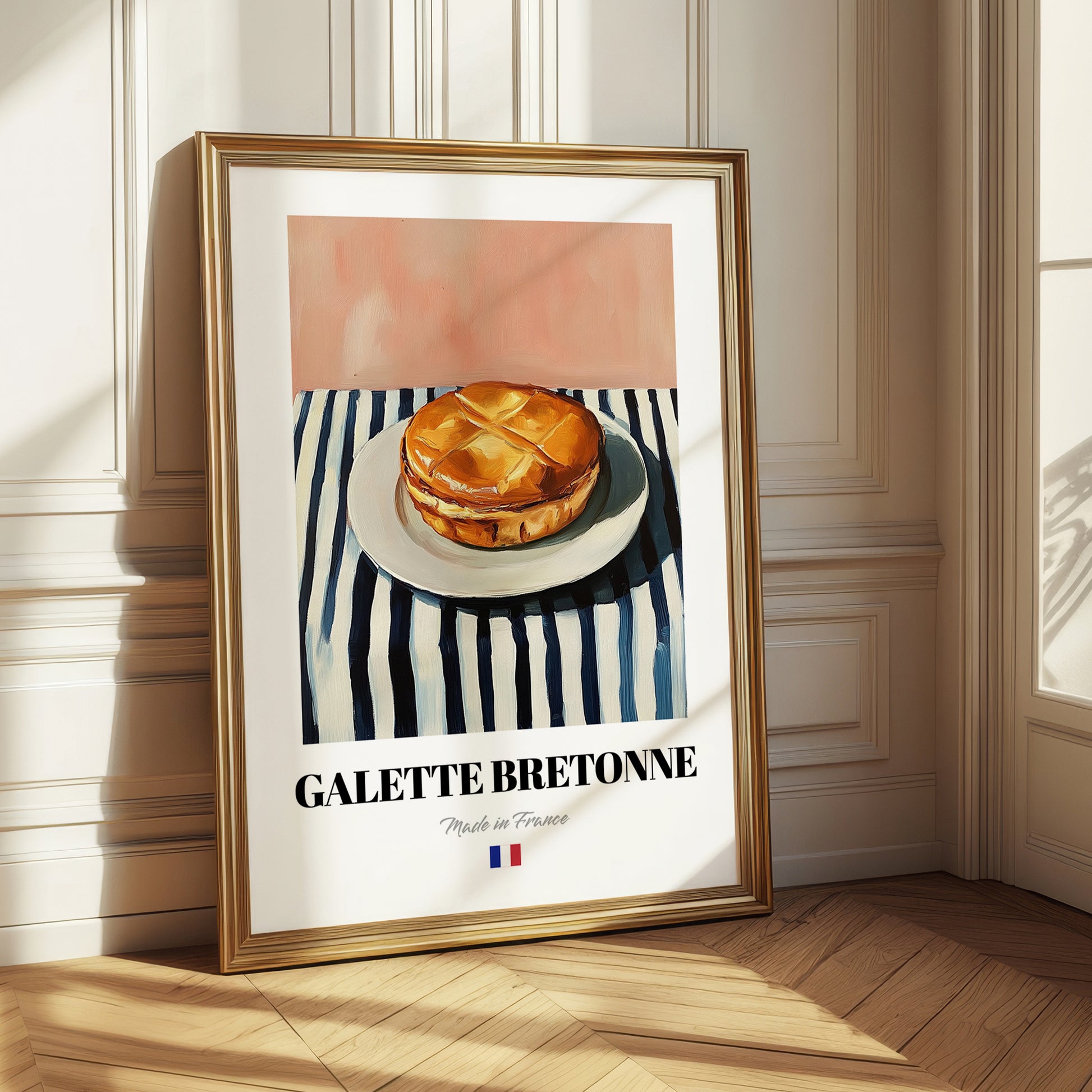 Galette Bretonne – on Striped Tablecloth, French Pastry Print 