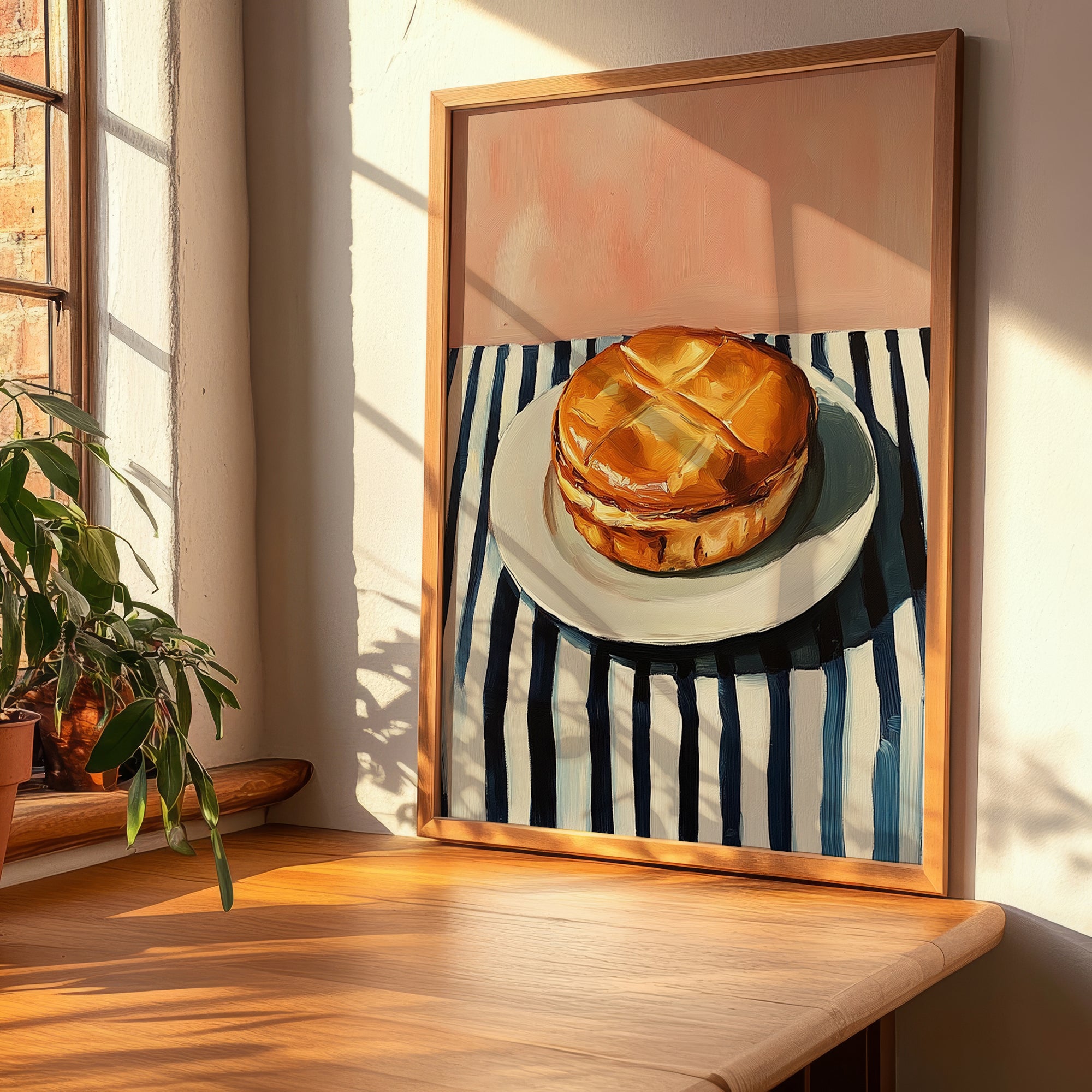 Galette Bretonne – on Striped Tablecloth, French Pastry Print, clean layout with no caption