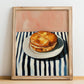 Galette Bretonne – on Striped Tablecloth, French Pastry Print, no-text version framed in wood