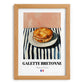Galette Bretonne – on Striped Tablecloth, French Pastry Print, set in oak frame