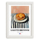 Galette Bretonne – on Striped Tablecloth, French Pastry Print, placed in minimal white frame