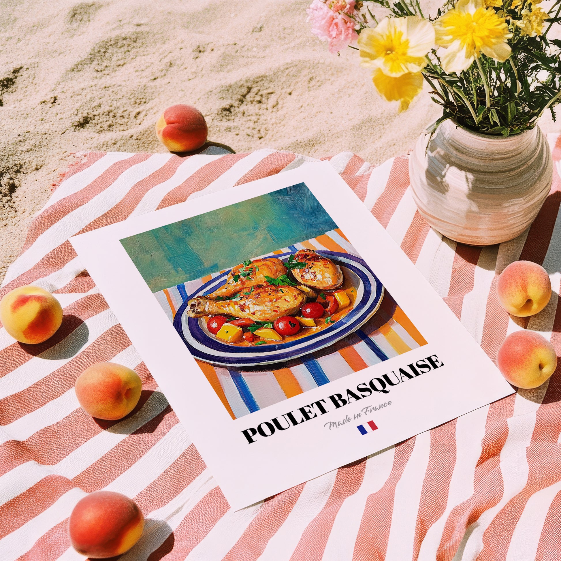 Poulet Basquaise – Oil Painting, French Food Wall Art, unframed on coastal sand