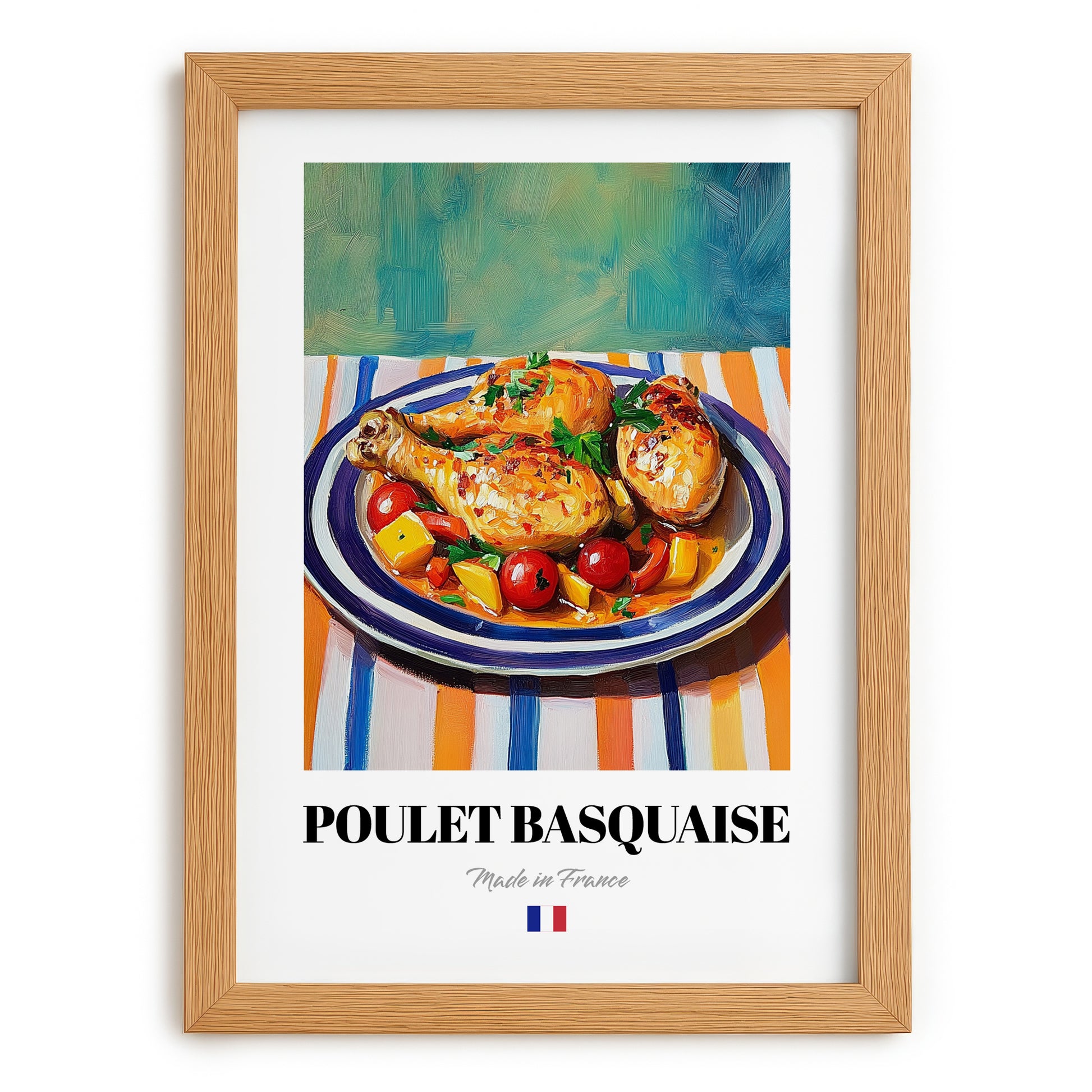 Poulet Basquaise – Oil Painting, French Food Wall Art, set in oak frame