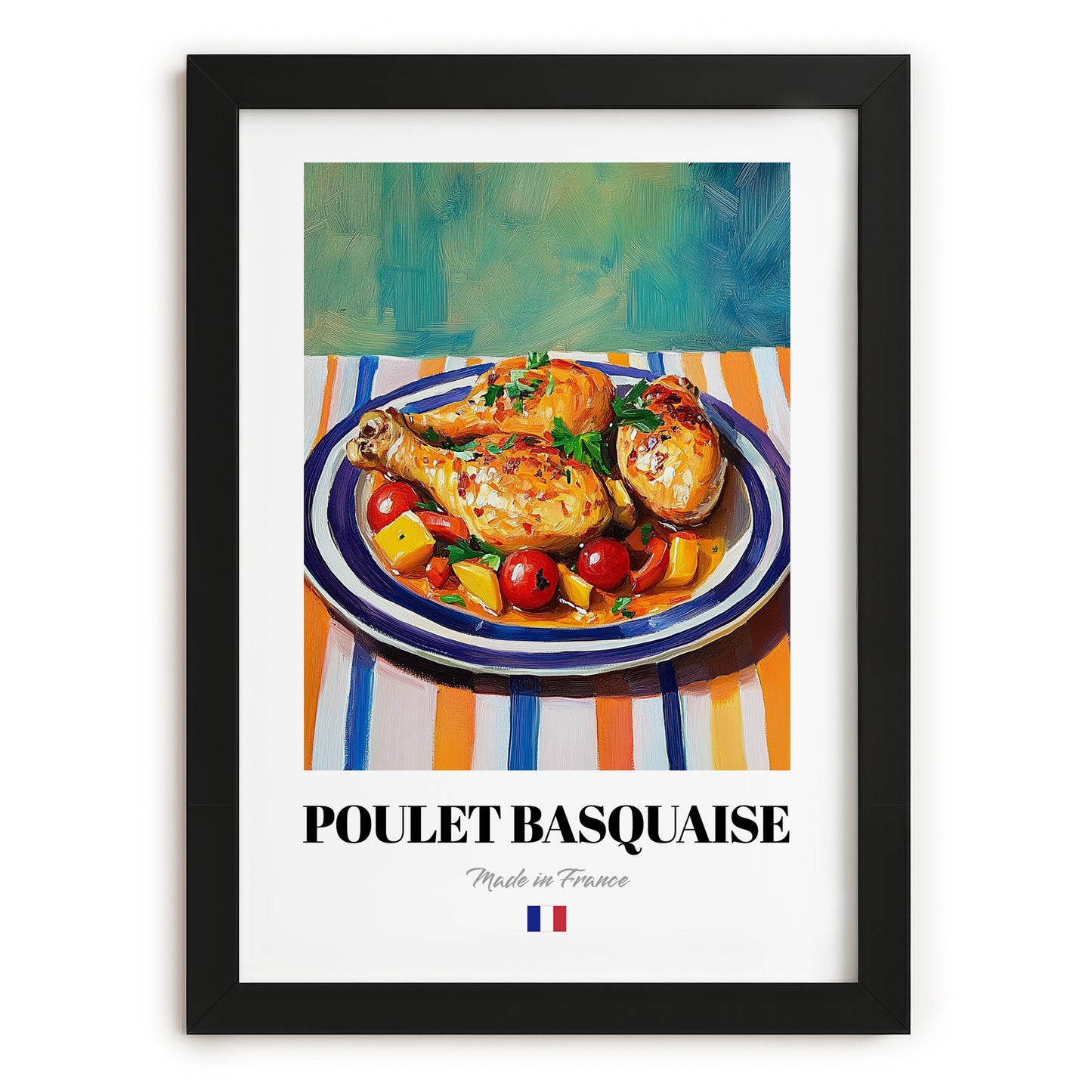 Poulet Basquaise – Oil Painting, French Food Wall Art, in sleek black frame