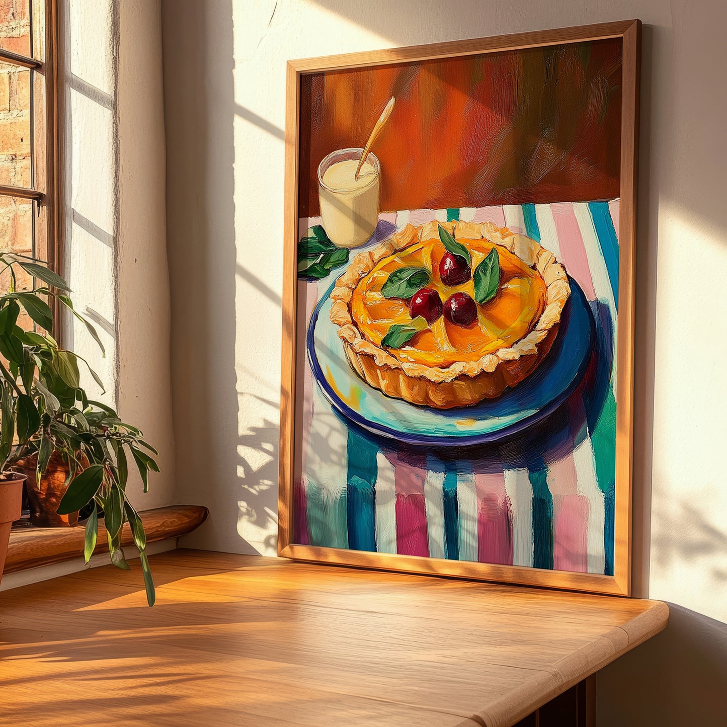 Tarte Tatin – Colorful Oil Painting, French French Dessert Still Life, clean layout with no caption
