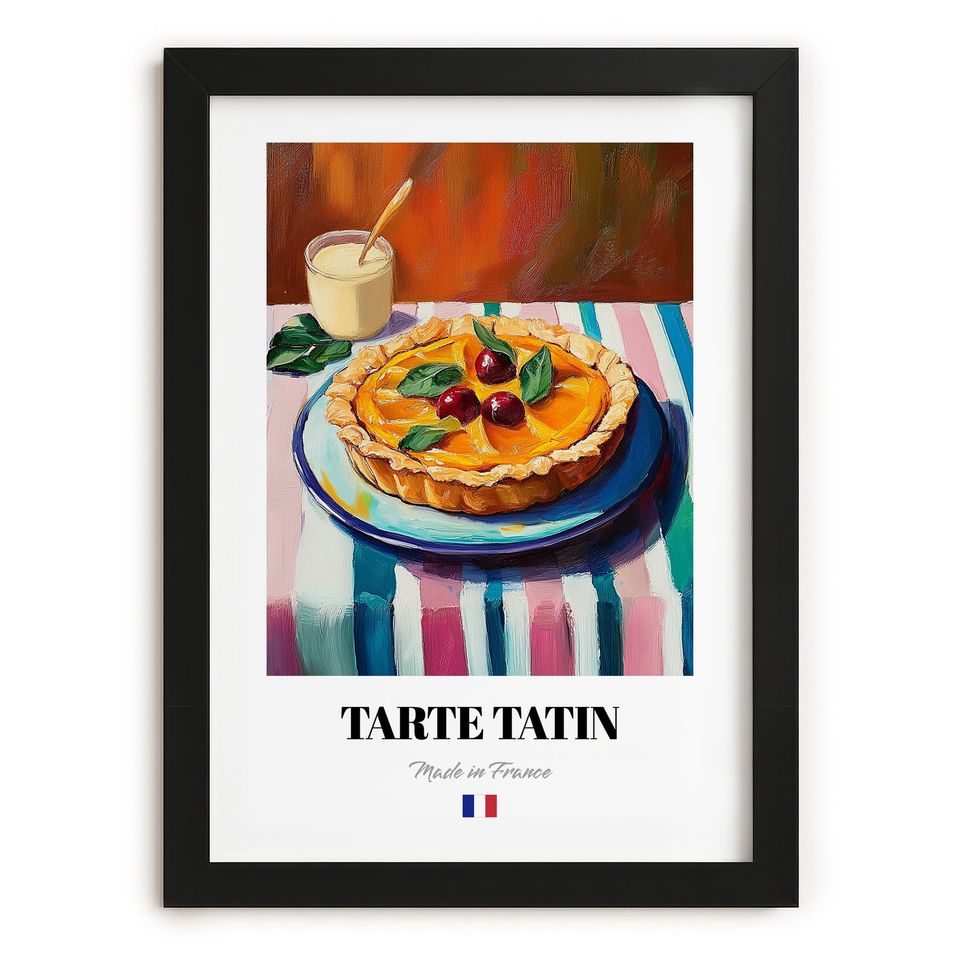 Tarte Tatin – Colorful Oil Painting, French French Dessert Still Life, in sleek black frame