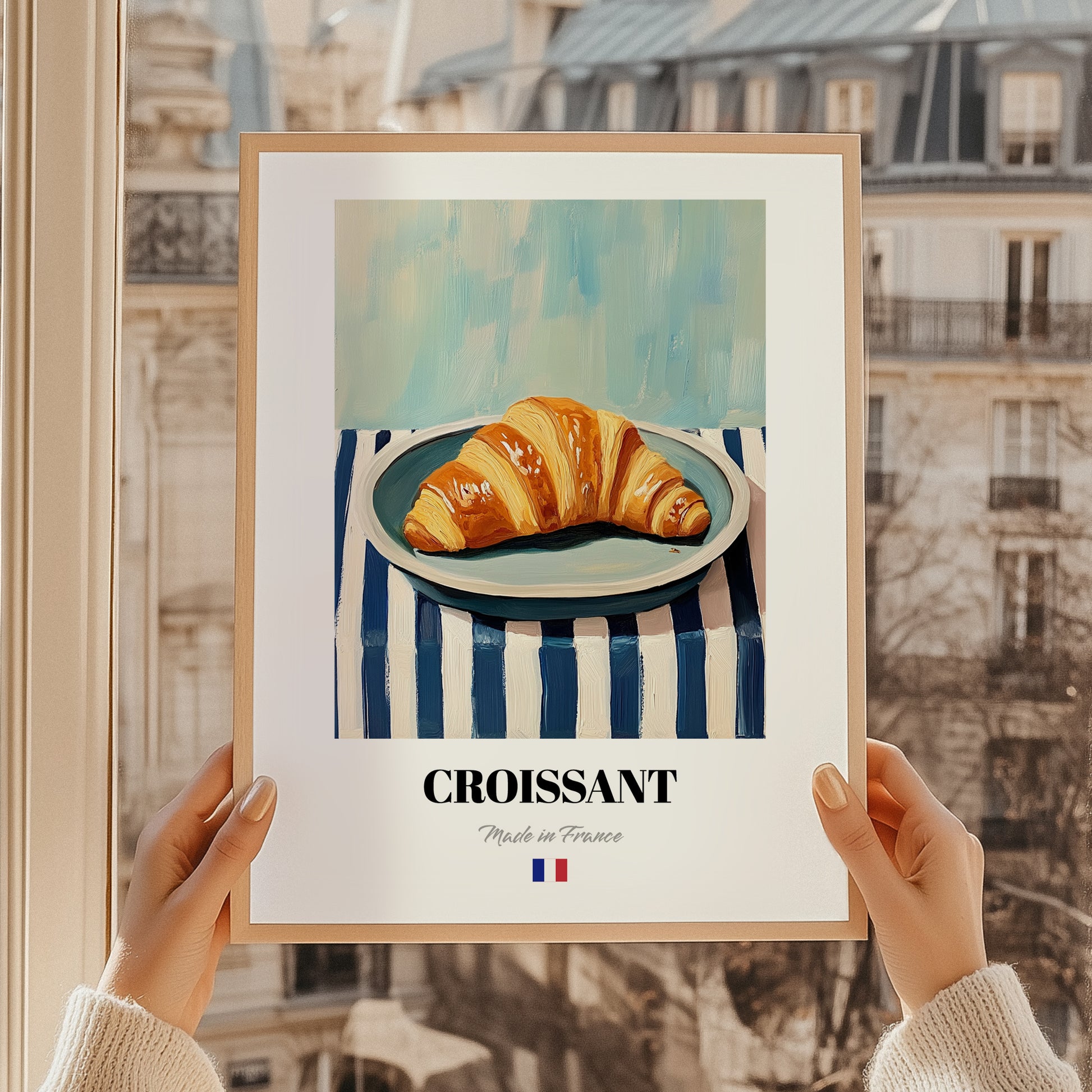 Croissant – Art, French French Pastry Still Life, styled in a charming Paris street view
